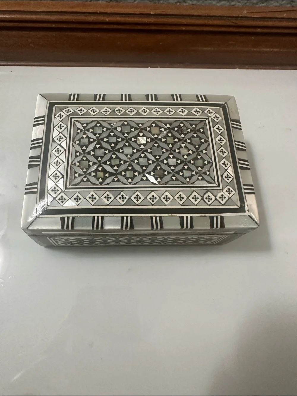 Small Handcrafted Black and White Inlay Decorative Box